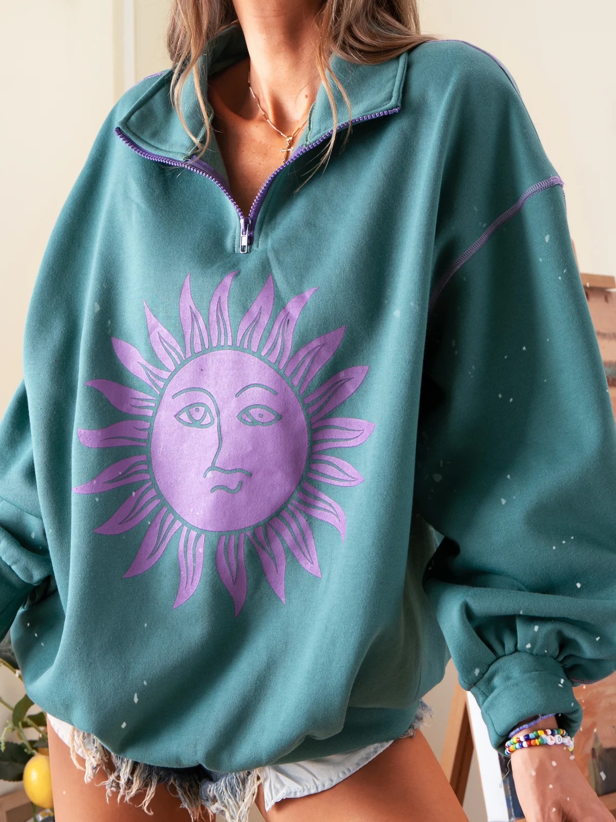 Modern Casual Printed Color Long Sleeve Sweatshirt