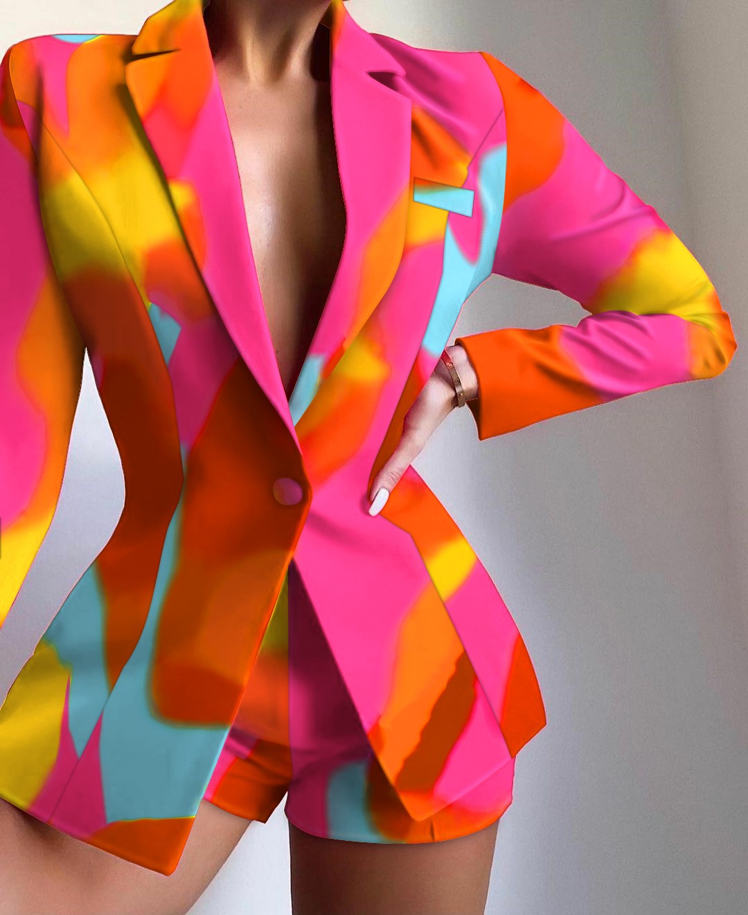 Fashion Irregular Color Block Stitching Small Suit