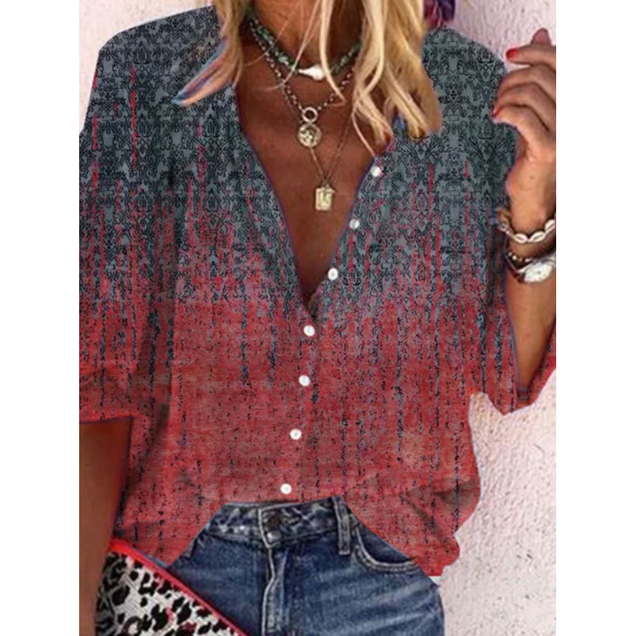 

Gradient Print Loose Casual Long Sleeve Blouse