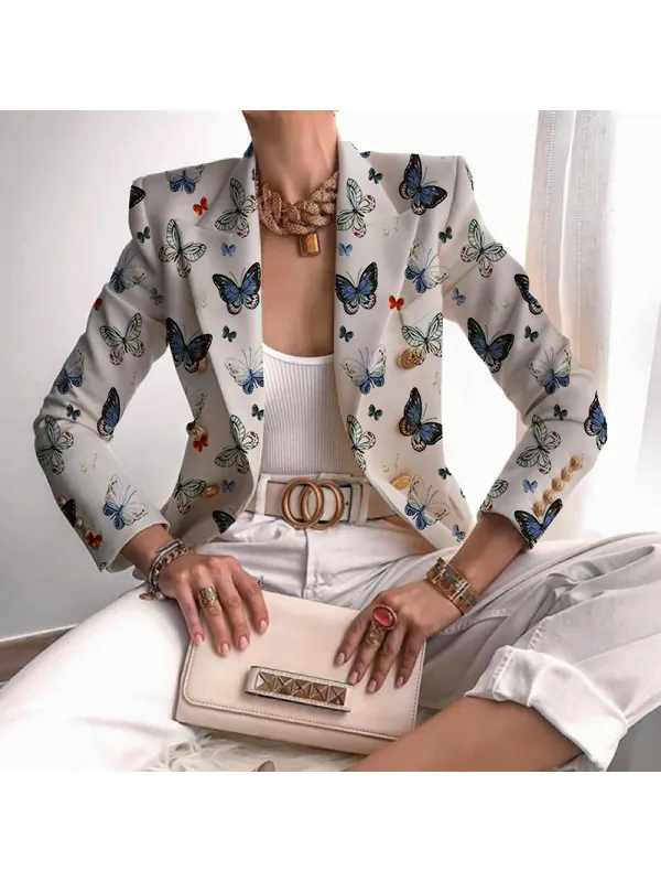 Women's Elegant Half Gold Zipper Print Blazer - Machoup.com 