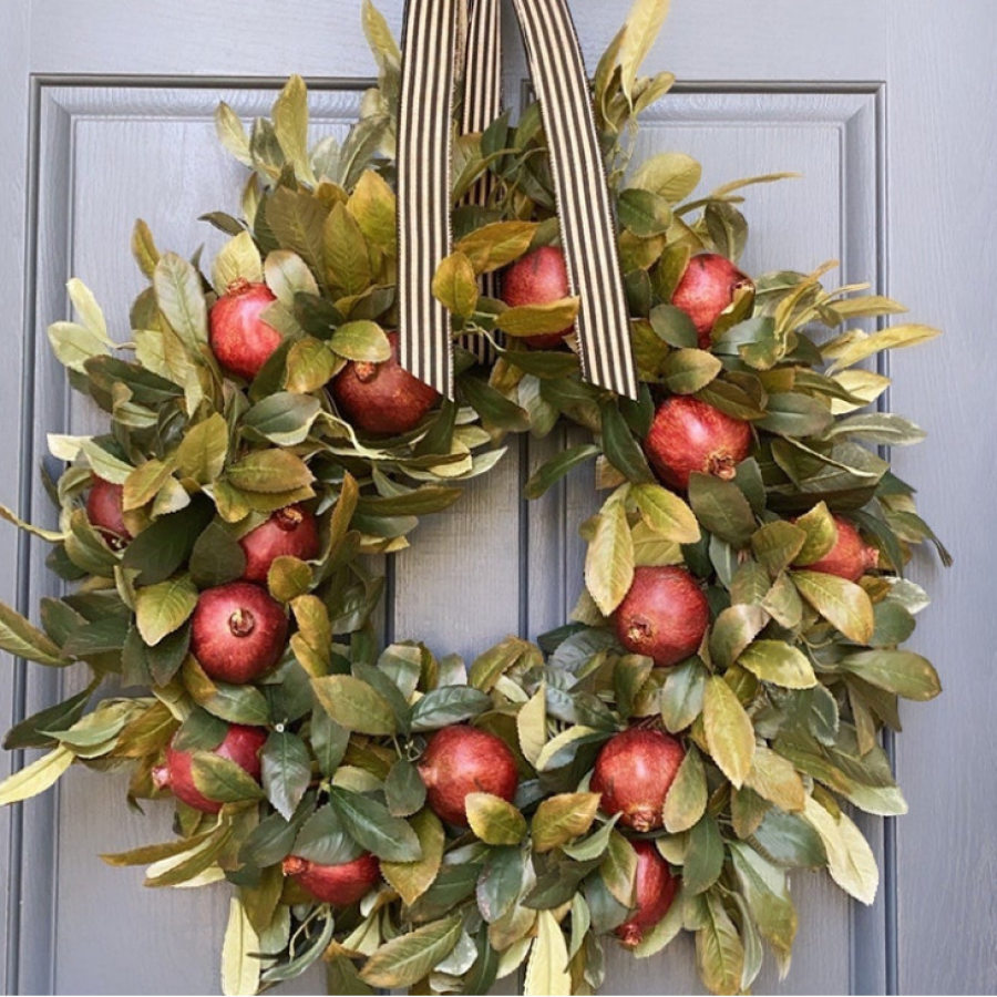 

Simulation Green Plant Front Door Ornaments Pomegranate Fruit Wreath Decoration