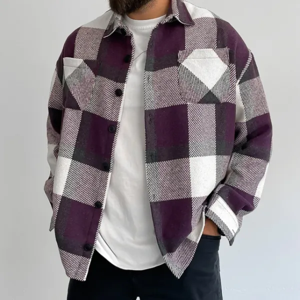 Square Check Texture Shirt Jacket - Nikiluwa.com 