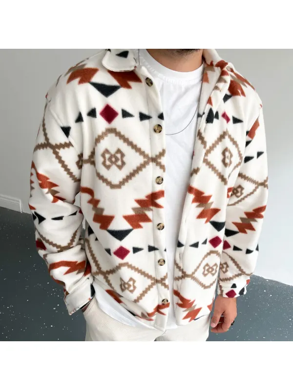 Geometric Print Long-sleeved Shirt Jacket - Ootdmw.com 