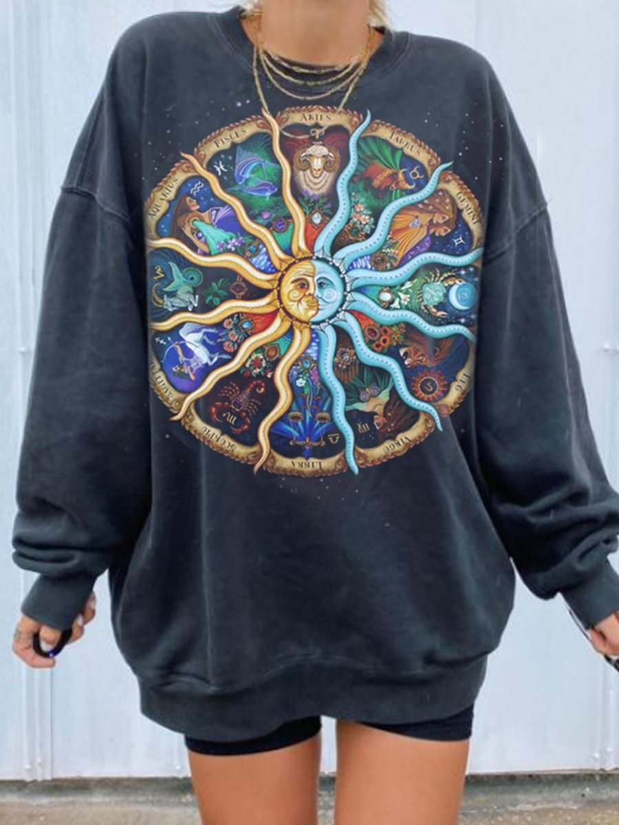 Women's Printed O Neck Long Sleeve Loose Sweatshirt
