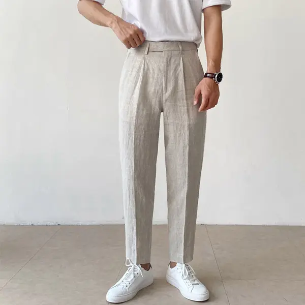 Summer Light Linen Mens Casual Cropped Trousers - Fineyoyo.com 