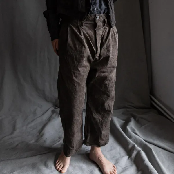 Classic French Work Pants With Natural Dyed Buttons - Mobivivi.com 