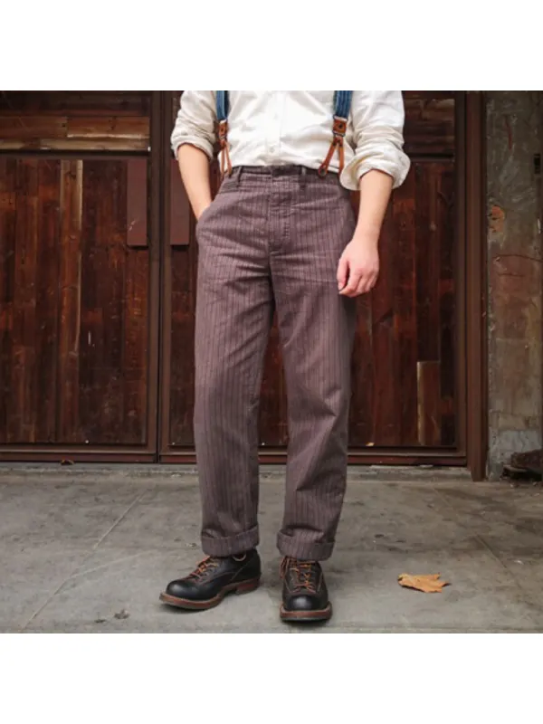 Vintage French Striped Pepper And Salt Cargo Pants - Ootdmw.com 