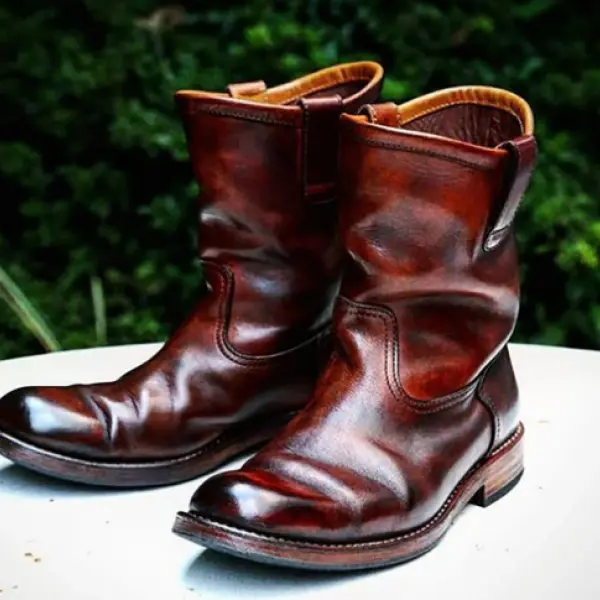 Western Vintage Square Head Soft Leather Boots - Salolist.com 
