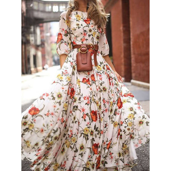 Spring And Summer Print Chiffon Maxi Dress - Charmslady.com 
