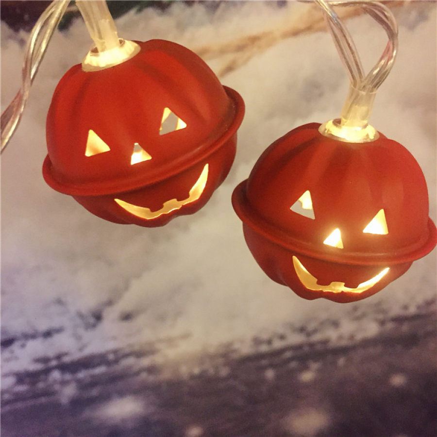 

Halloween Wrought Iron Pumpkin Ghost Face Bell Battery Light Skull Holiday Decoration