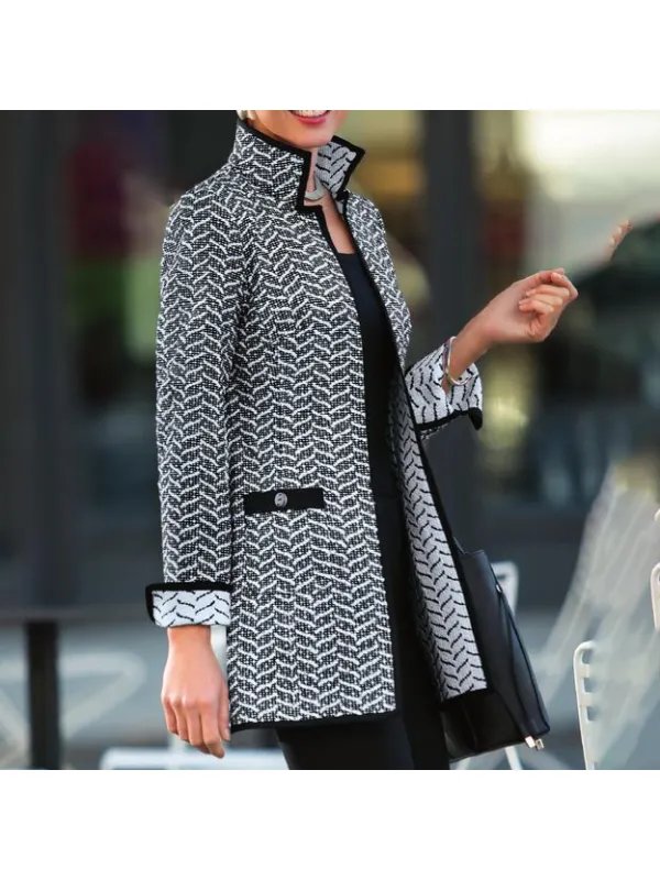 Fashion All-match Print Woolen Coat - Machoup.com 