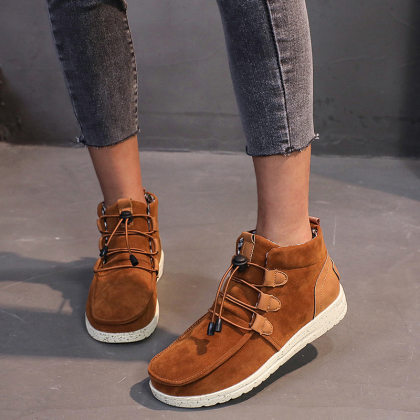 Women's Fashionable Round Toe Suede High-top Shoes