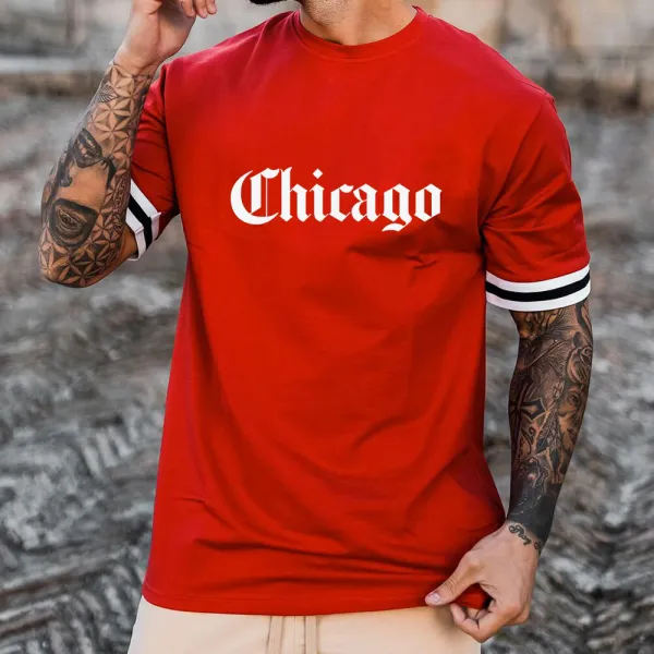 Chicago Print Crew Neck Short Sleeve T-shirt - Menilyshop.com 