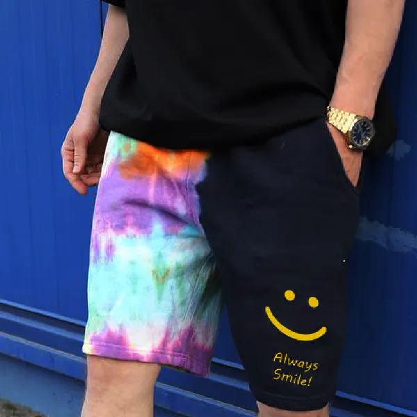 Smiley Face Tie-dye Print Track Shorts - Faciway.com 