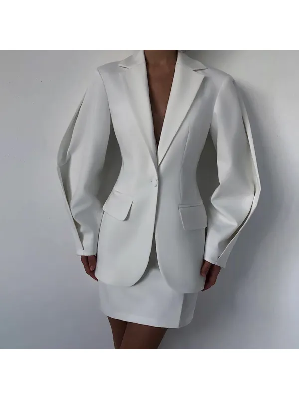 Elegant Lapel Woven Solid Color Suit Jacket - Minicousa.com 