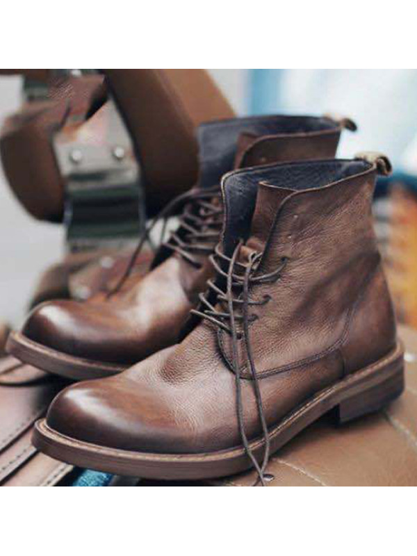 Retro Square Low Heel Men's Boots