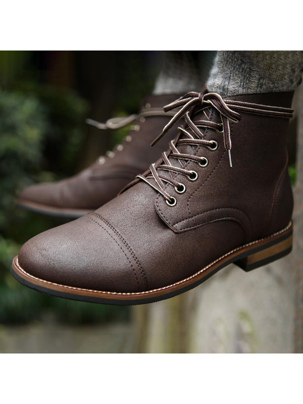 Men's Front Lace-up Round Toe Biker Boots