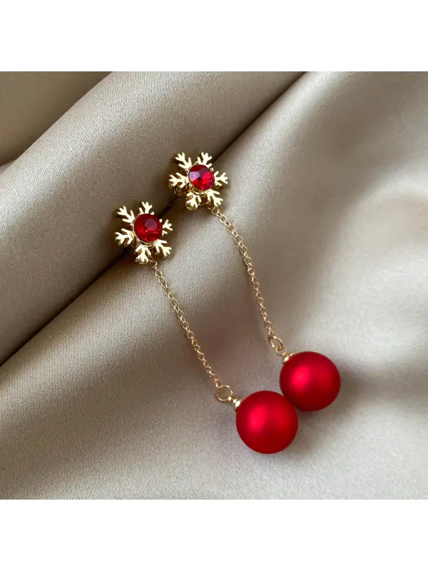 Christmas Snowflake Red Pearl Earrings - Viewbena.com 