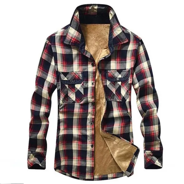 Mens Thick Plush Plaid Casual Jacket - Yiyistories.com 