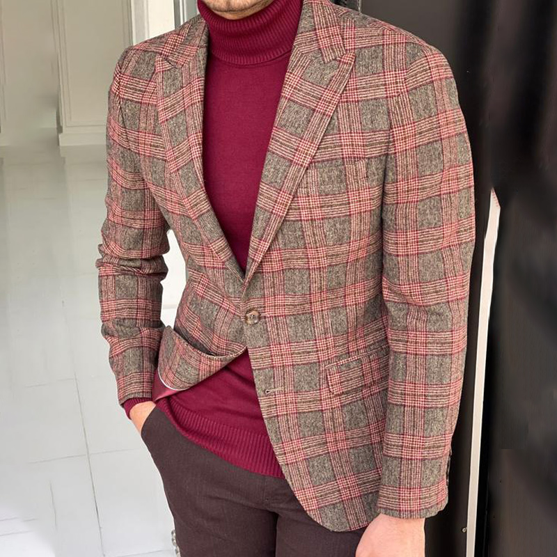 Prom Burgundy Plaid Suit Jacket