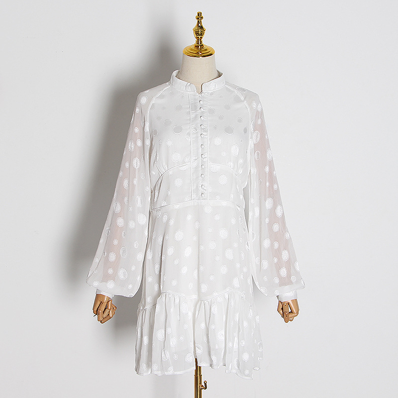 Chiffon Printed Puff Sleeve Irregular Dress