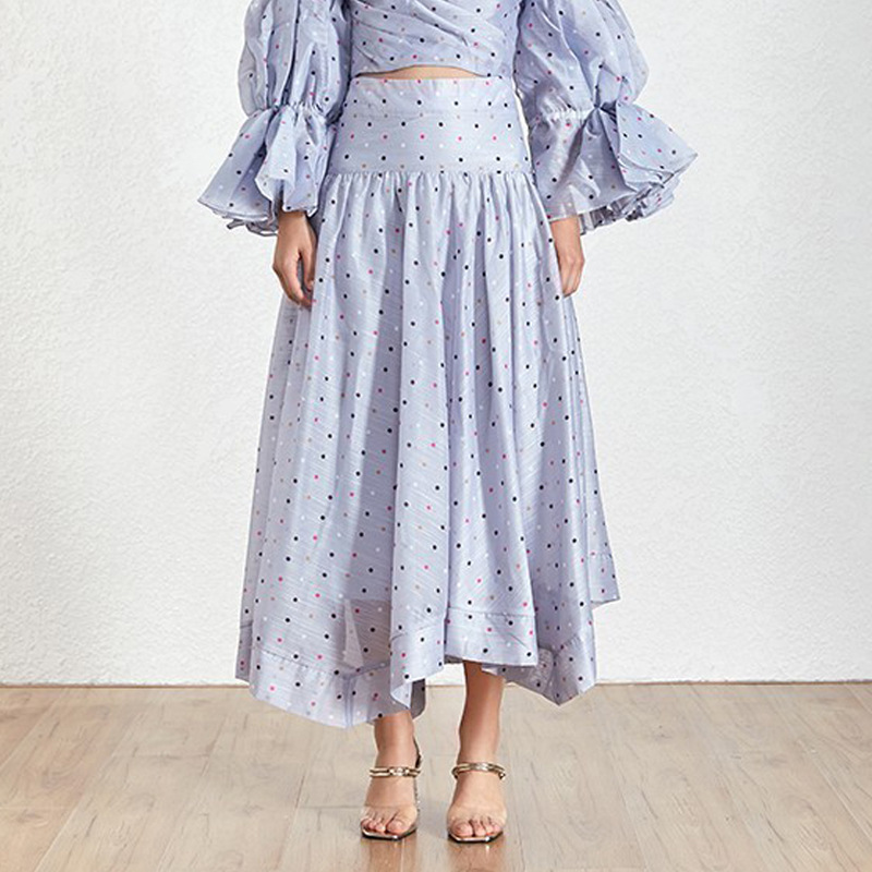 Polka Dot Temperament High Waist Irregular Hem Pleated Skirt