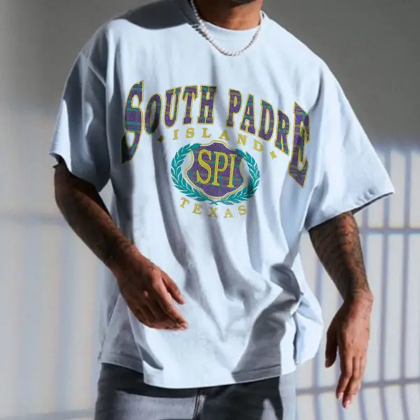 Retro Oversized SOUTH PADRE Men's T-shirt - Faciway.com 