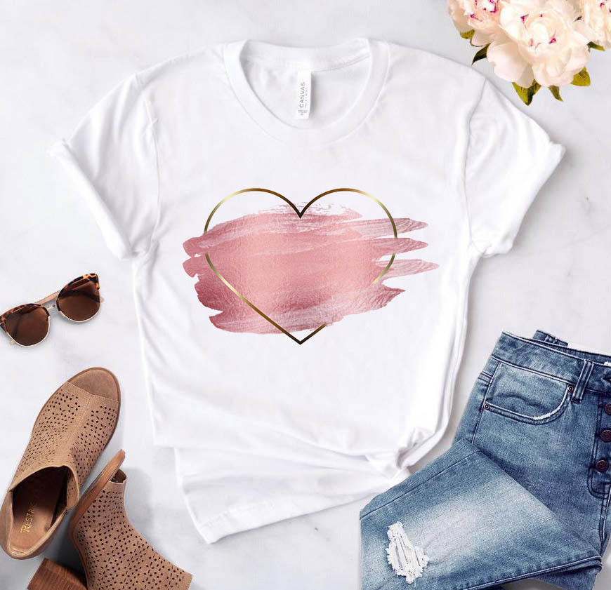 Heart Print Round Neck Short Sleeve T shirt
