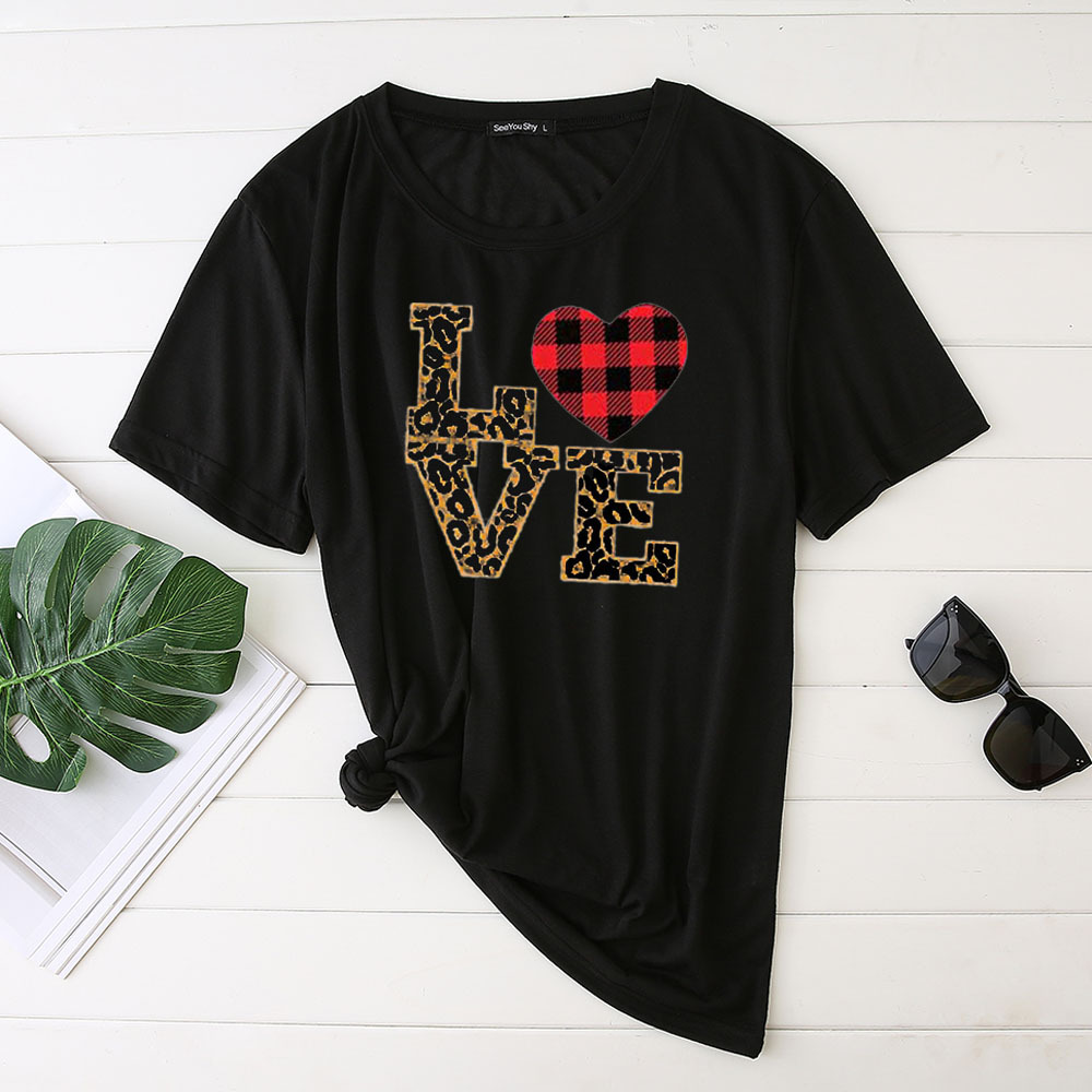 Love And Heart Print Round Neck Short Sleeve