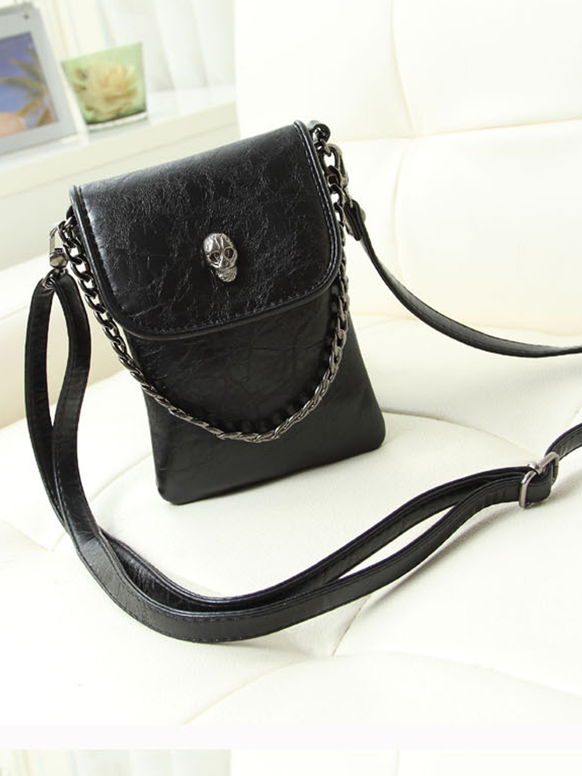 Casual Skull Detail Purse With Long Strap Bag