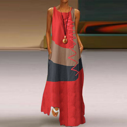 Women's Cotton And Linen Stitching Vest Sleeveless Dress