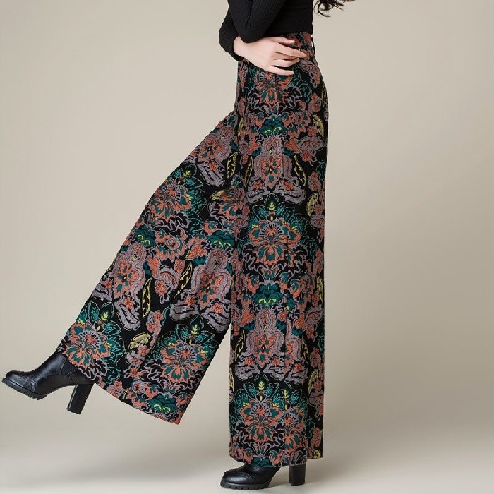 Floral print Draped High rise Straight Wide leg Pants