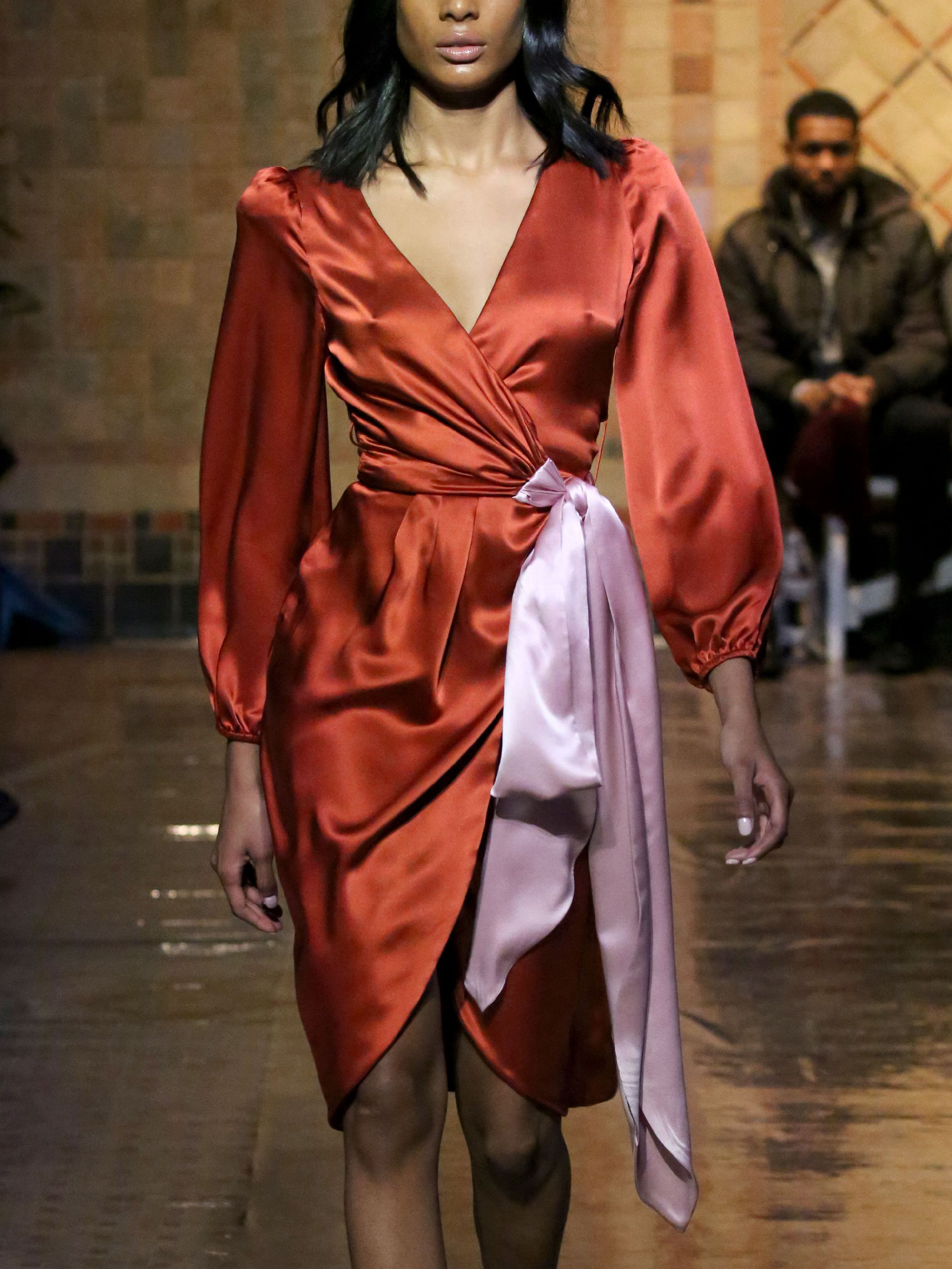 Orange Red Tie Up Asymmetric Hem Cropped Sleeve Dress