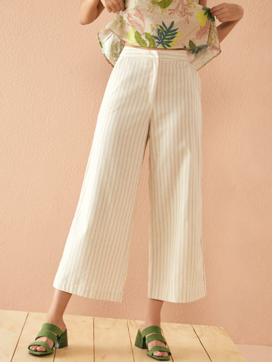 Resort Stripe Print Casual Loose Wide Leg Pants