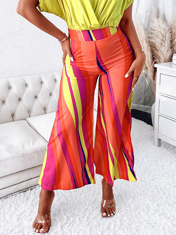 Printed Commuter Casual High Waist Wide Leg Draped Pleated Pants