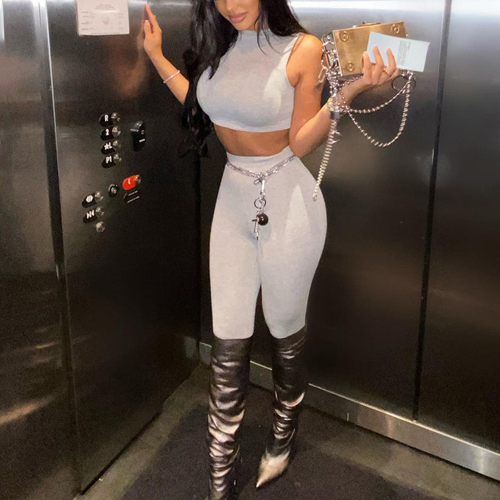 Solid Color Crop Top And Pant Sport Suit