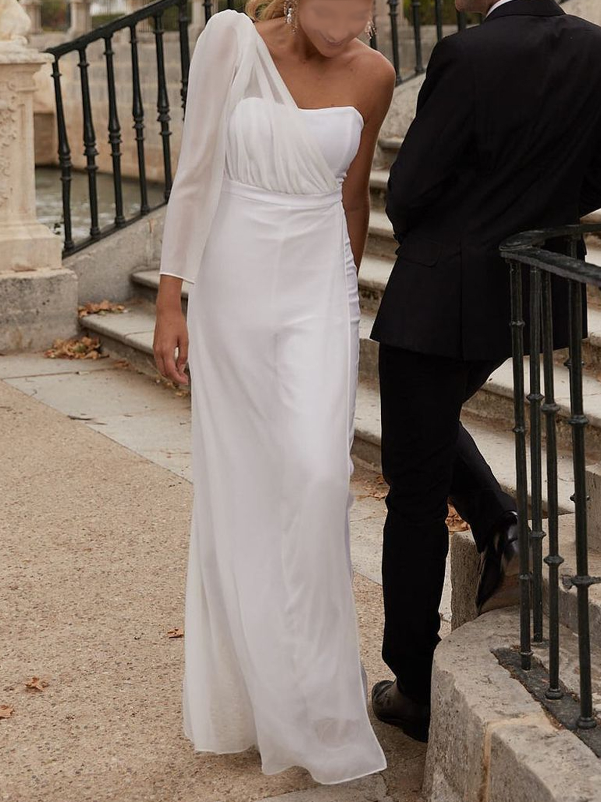 White Color Chiffon One Shoulder Jumpsuit
