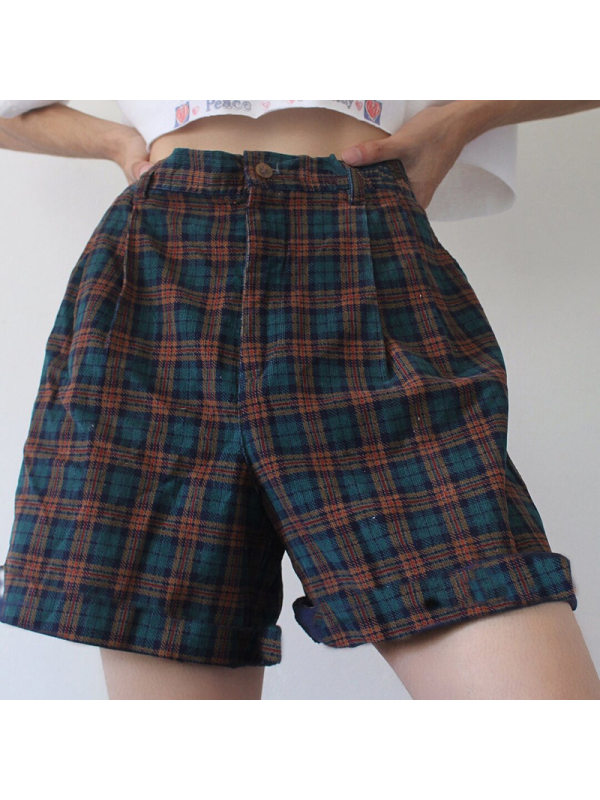 Vintage High Waist Plaid Shorts - Holawiki.com 