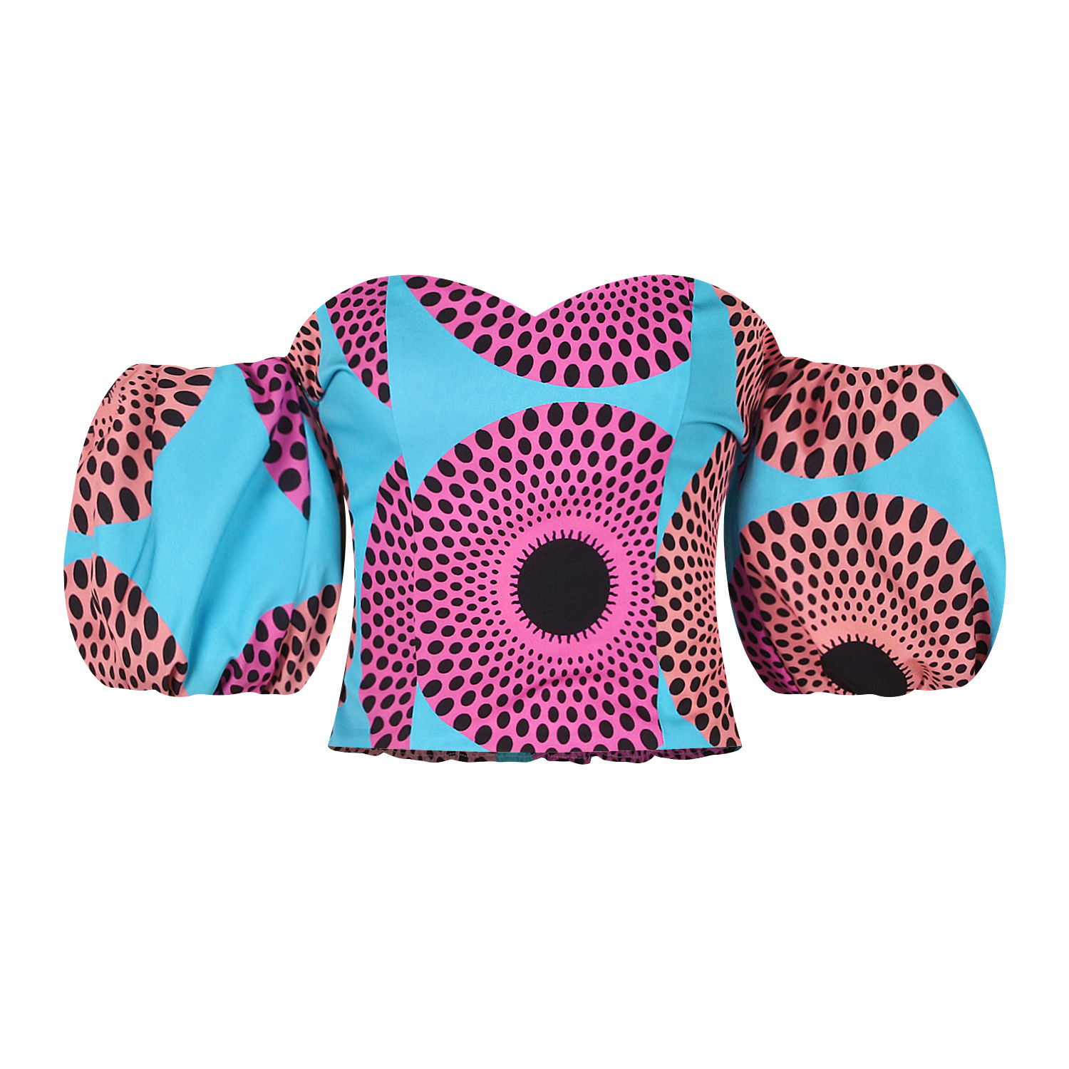 Indonesian Summer Hot Digital Printing Tube Top Lantern Sleeve Top Sexy One word Collar Ultra short Navel African Women's Clothing