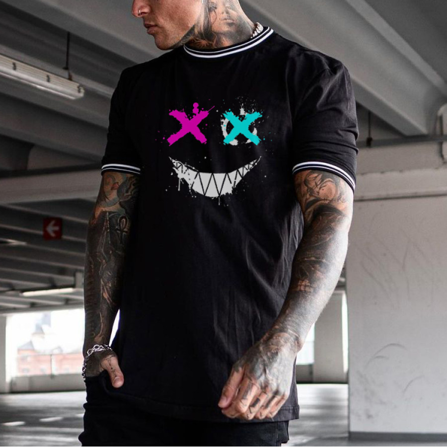 

Men's Fashion Smiley Pattern Print Color Matching Casual Short Sleeve T-Shirt