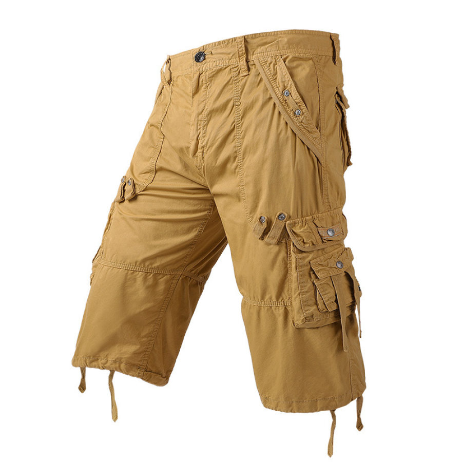 

Men's Multi-pocket Drawstring Hem Cotton Cargo Shorts