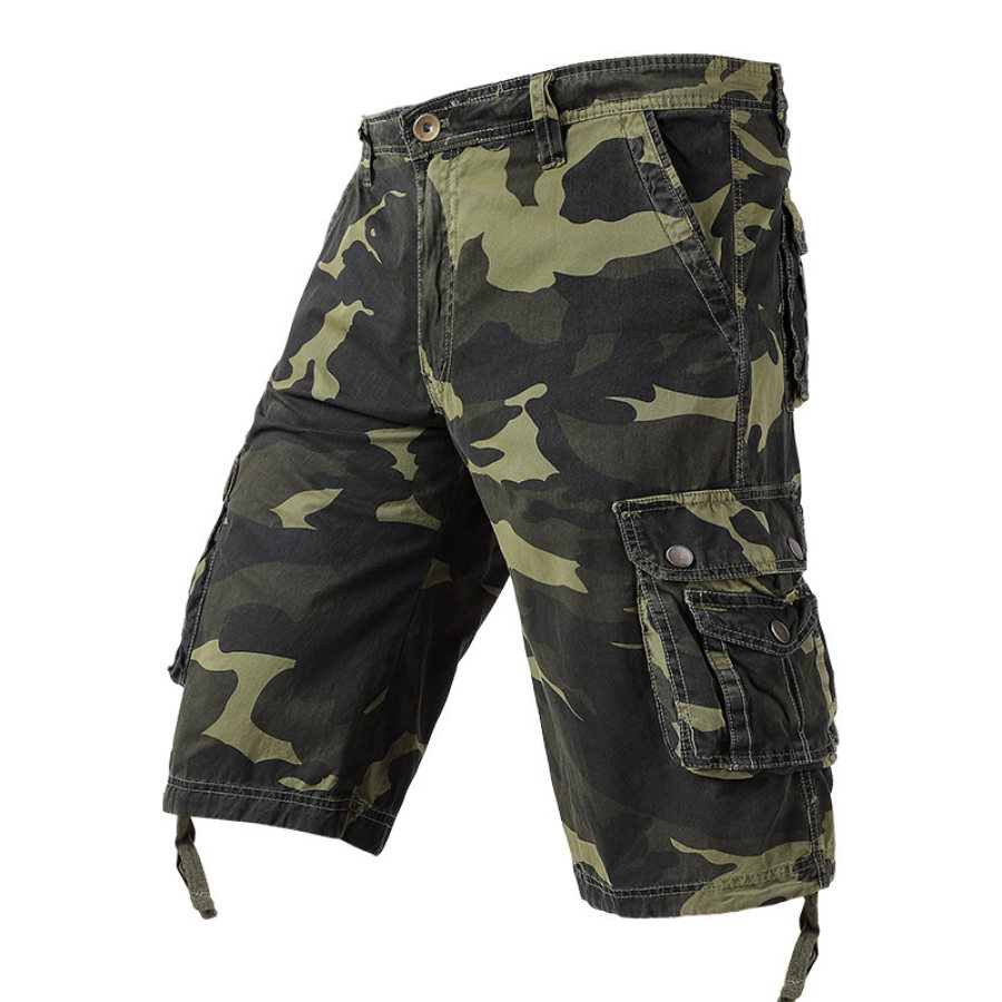 

Men's Camo Multi-Pocket Hem Drawstring Cotton Athleisure Shorts