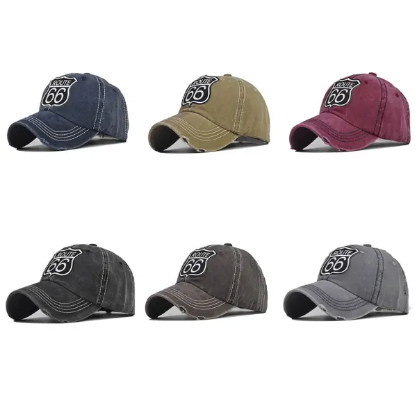 Route 66 Letter Embroidered Washed Baseball Cap - Cotosen.com