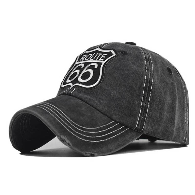 Route 66 Letter Embroidered Chic Washed Baseball Cap
