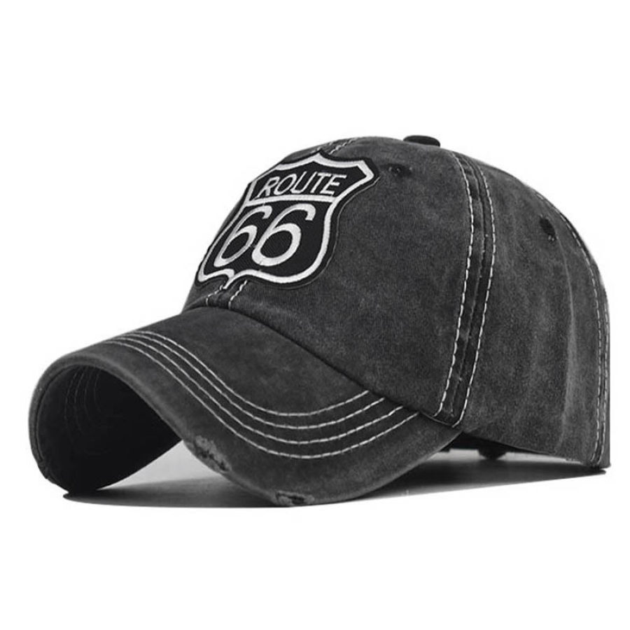 

Route 66 Letter Embroidered Washed Baseball Cap