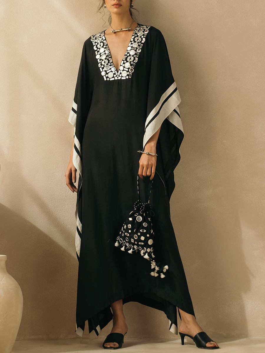 Women Fashion Art Print Holiday Kaftan Dress