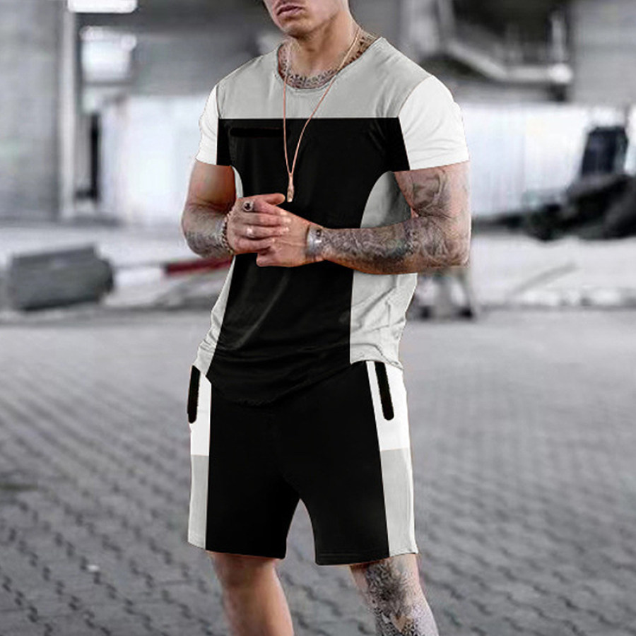 

Men's Casual Outdoor Round Neck Casual Stitching Color Suit