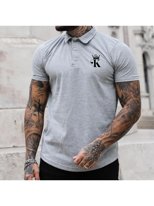 Men's Casual King Pattern Print Short Sleeve Polo Shirt - Spiretime.com 