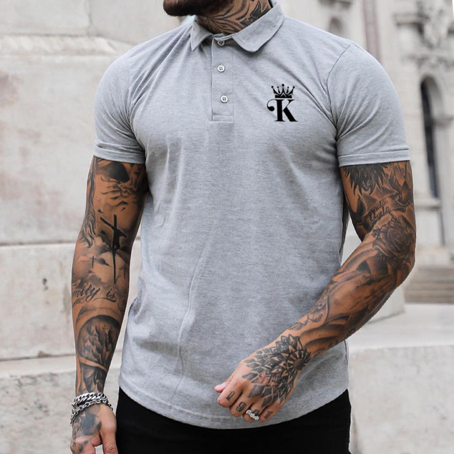 

Men's Casual King Pattern Print Short Sleeve Polo Shirt