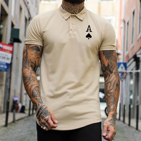 Men's Casual Ace Of Spades Print Slim Fit Short Sleeve Polo Shirt - Sanhive.com 